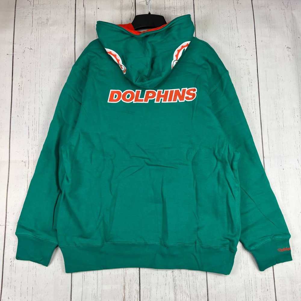 Miami Dolphins NFL Mitchell & Ness Full Zip Teal Hoodie New Men - Picture 2 of 7